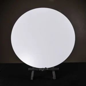 Artefex circular art panel displayed on a stand – oil primed linen surface on ACM core, perfect for round-format oil and acrylic paintings.