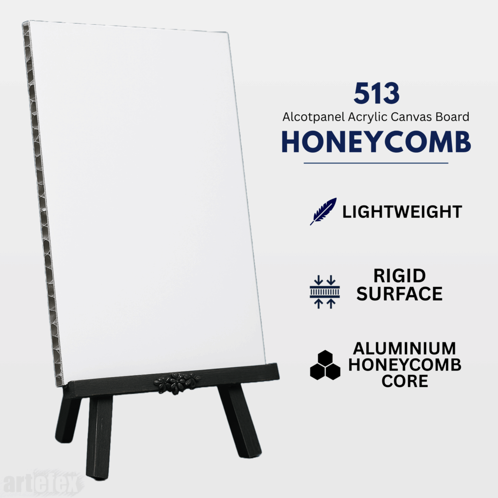 Artefex 513 Acrylic Honeycomb Panel – Lightweight rigid surface with aluminum core, ideal for archival-quality painting
