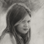 Charcoal portrait drawing by Catherine Hafer showing expressive detail, soft shading, and focus on value and edges.