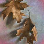 Oil-painted oak leaves study on an Artefex 531 All-In oil-primed linen panel by Nicole Alger.